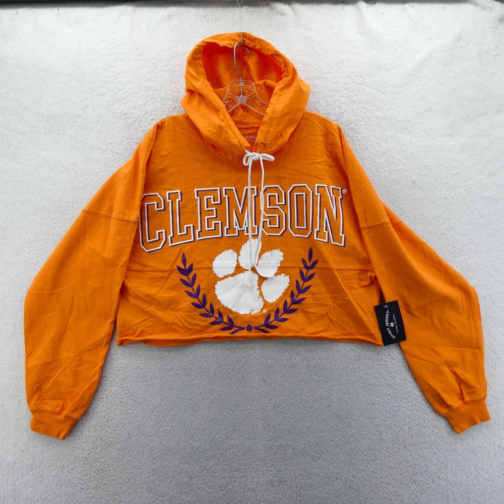 Spirit Jersey Hoodie Women Medium Clemson Tigers Orange Cropped Cotton Hooded